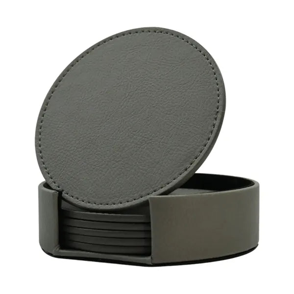 Set of 6 Round PU Leather Coasters