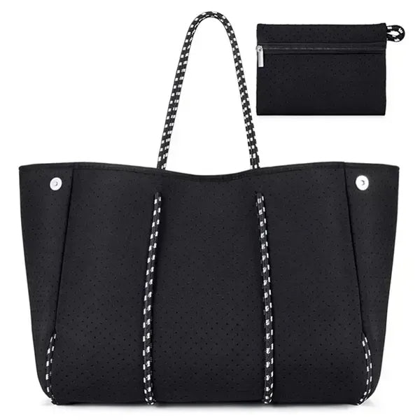 Spacious perforated neoprene tote bag for travel