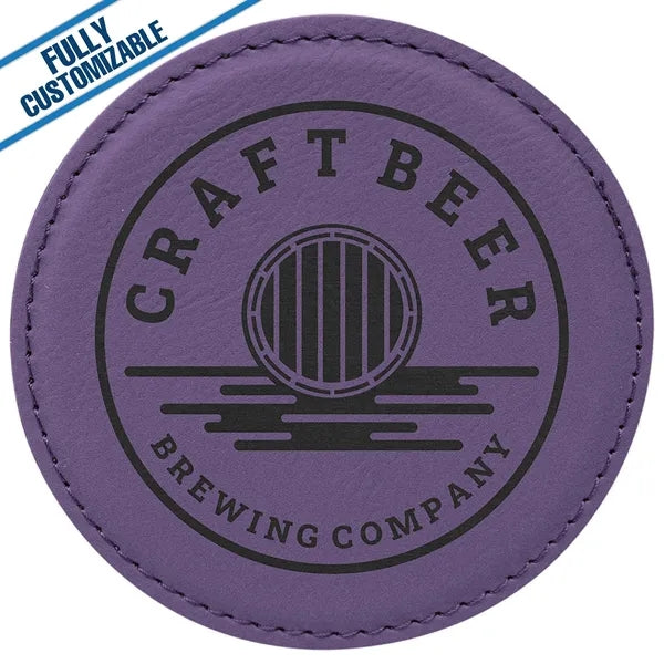 Engraved Leatherette Round Coasters (Single or Set)
