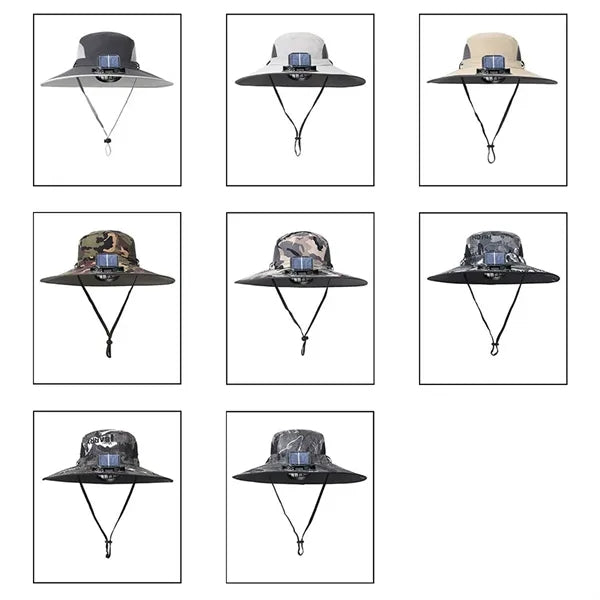 Solar Powered Fan Outdoor Fishing Hat with Wide Brim