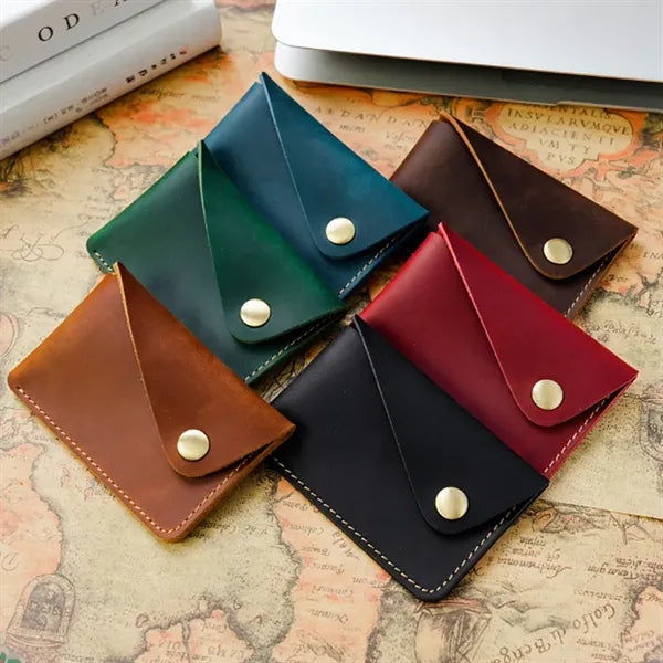 Crazy Horse Leather Button Coin Purse