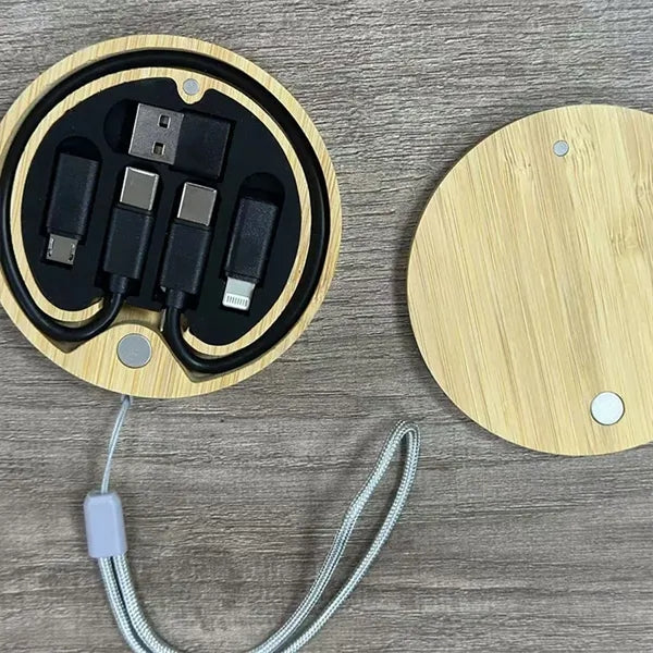 Logo Wood Bamboo Charging Storage Portable Travel Kit