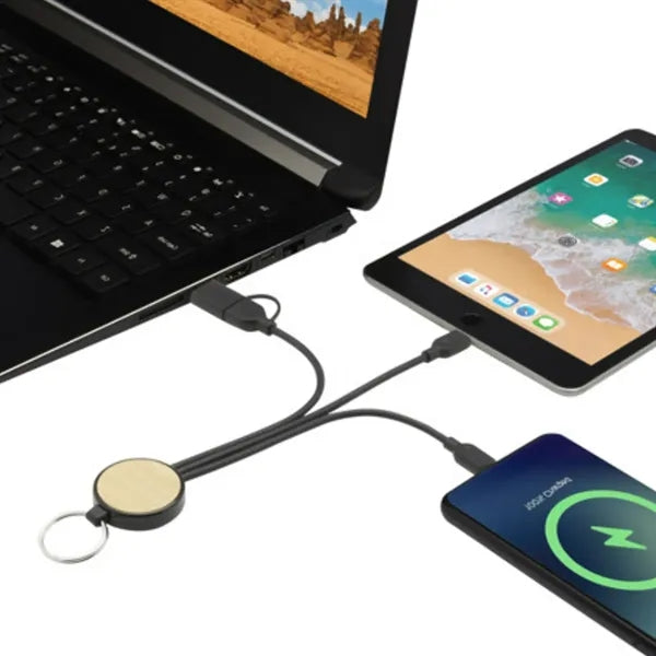 Eco Bamboo 3-in-1 Charging Cable with Glowing