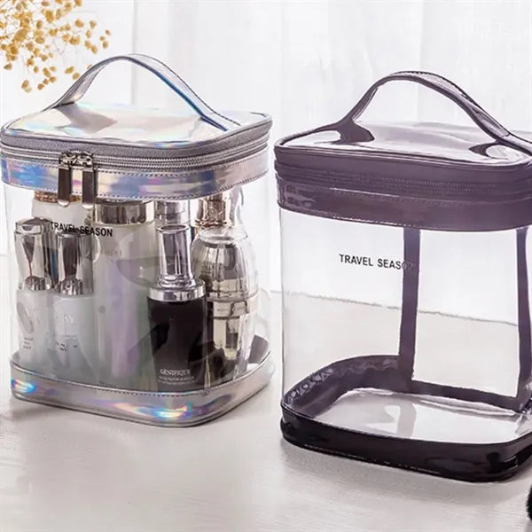Holographic Transparent PVC Cosmetic Bag with Zipper Handle