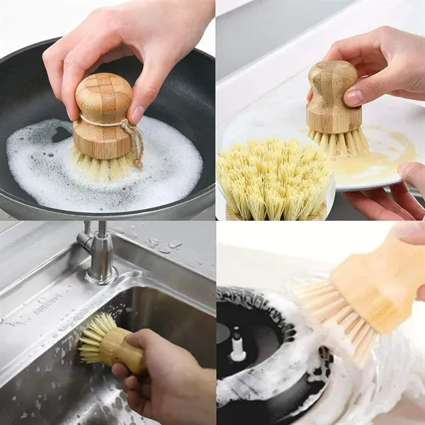 Durable Mini Natural Bamboo Palm Scrub Dish Pot Brush