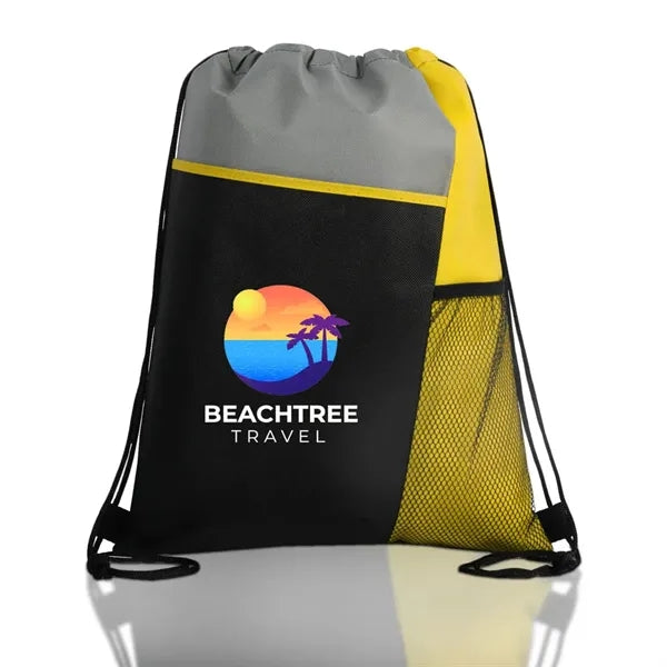 Tri Colored Drawstring Backpack With Mesh Pocket