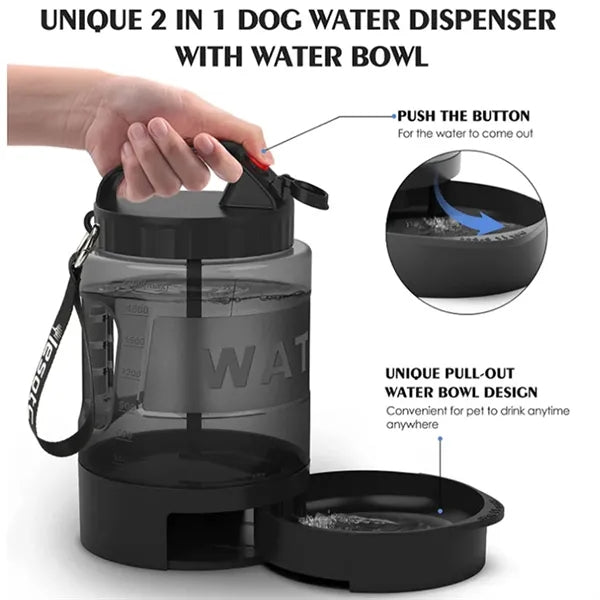 77oz Dog Water Bottle With Bowl Large Capacity Pet Travel Di