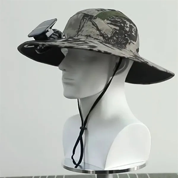 Solar Powered Cooling Boonie Hat with Fan and Wide Brim