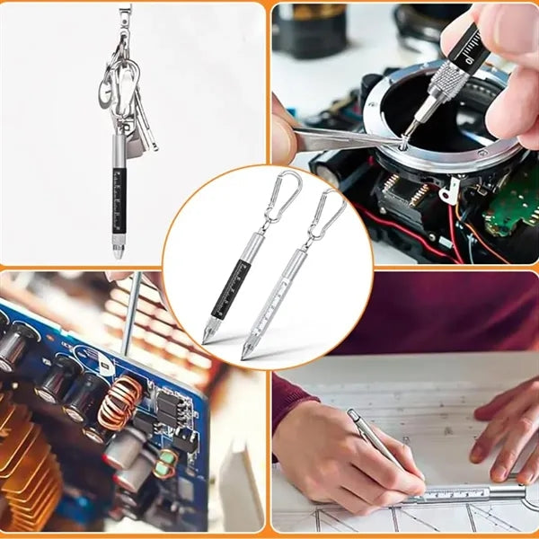 6 in 1 Keychain Tool Pen w/ Stylus Screwdriver Carabiner