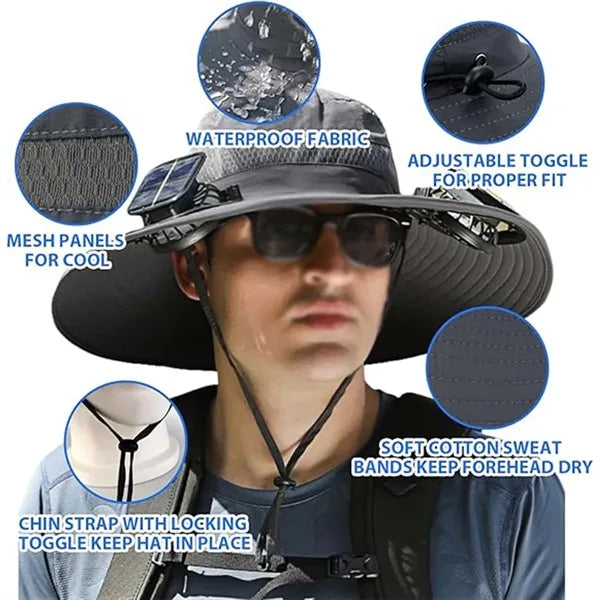 Rechargeable USB Wide Brim Cap Detachable Solar Fan Hat