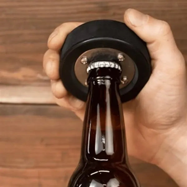 Hockey Puck Bottle Opener with Custom Logo Print