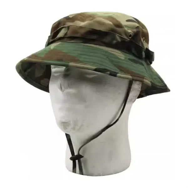 Camouflage Boonie Hat with Chin Strap for Outdoor Use