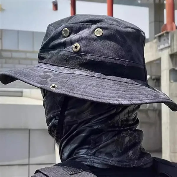 Wide Brim Camo Boonie Hat with Eyelets for Outdoors