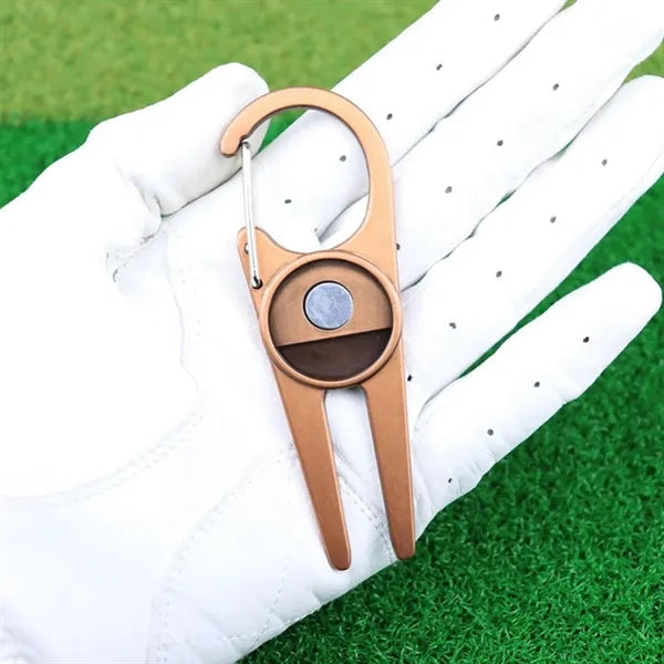 Carabiner Golf Divot Repair Tool with Magnetic Ball Marker