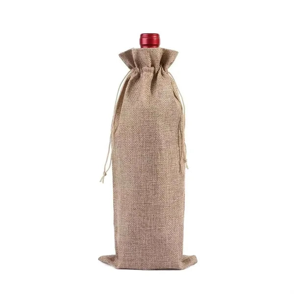 Burlap Wine Bottle Bag With Drawstring