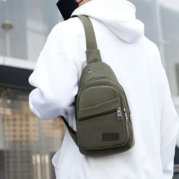Casual Canvas Crossbody Sling Bag with Earphone Port