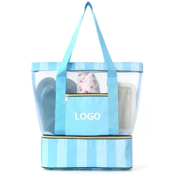 Portable Double Layer Tote Beach Bag with Clear Panel