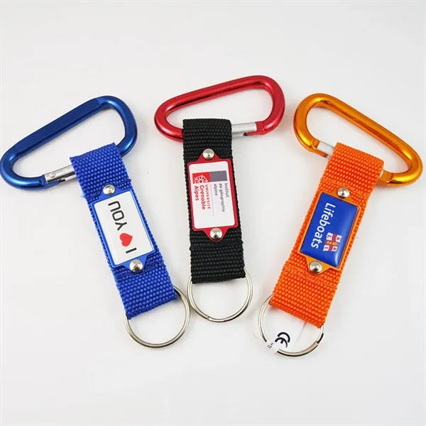 Steel Carabiner Key Tag With Logo Plate