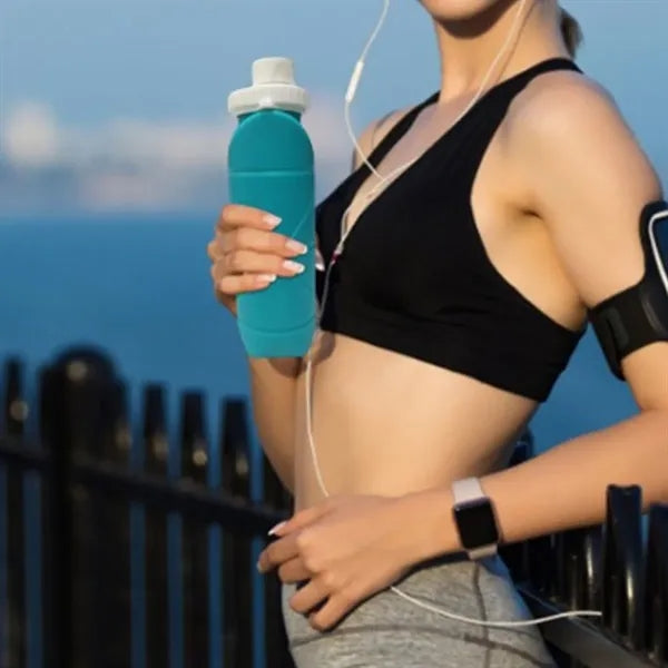 20Oz. Collapsible Silicone Water Bottle with Leakproof Lid