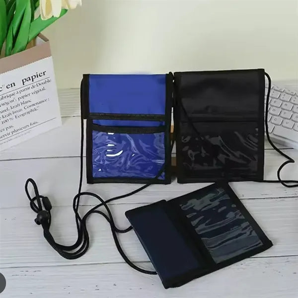 Neck Wallet Badge Holder with Zipper Pockets and ID Window