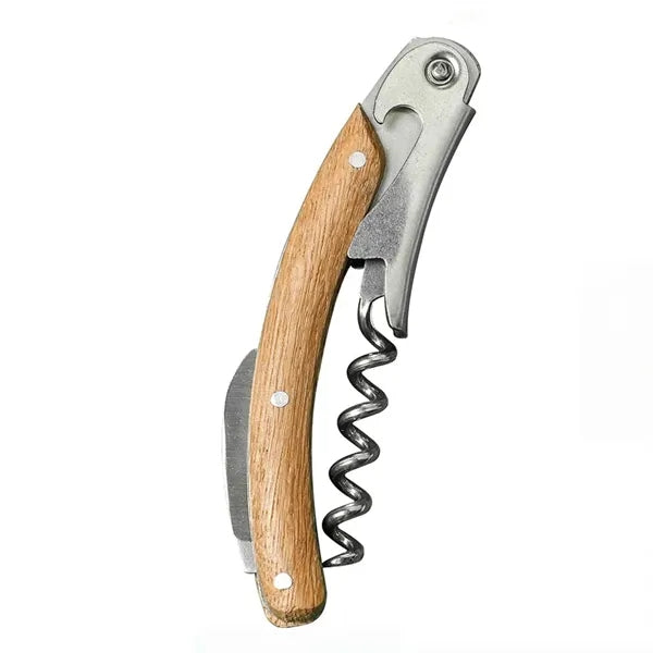 Wine opener with wooden handle