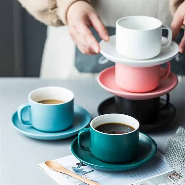 6.5 Oz. Espresso Coffee Cups w/ Saucer Set