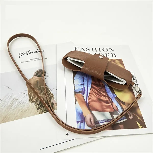 Portable Double-Sided Leather Lanyard Glasses Sunglasses Bag