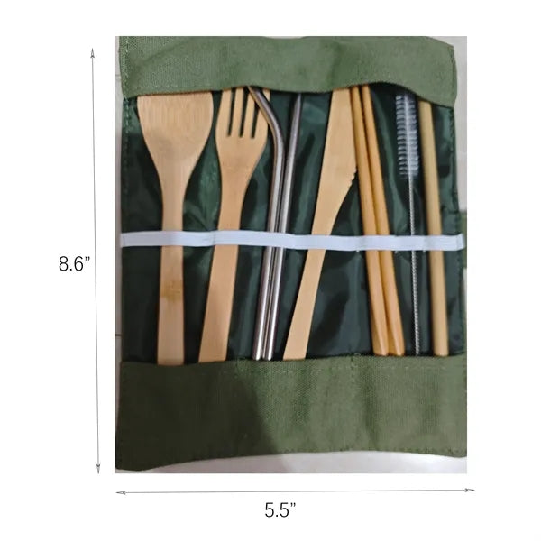 Bamboo Knife Fork Spoon Straw Chopsticks Set