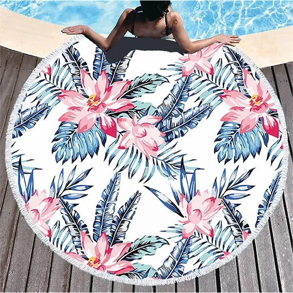 Round Quick Dry Beach Towel w/ Tassel