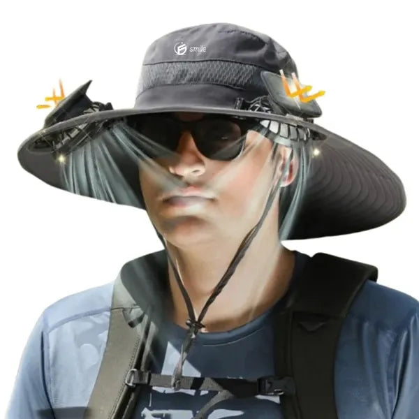 Solar Fan Fishing Hat - Wide Brim Outdoor Cooling Cap