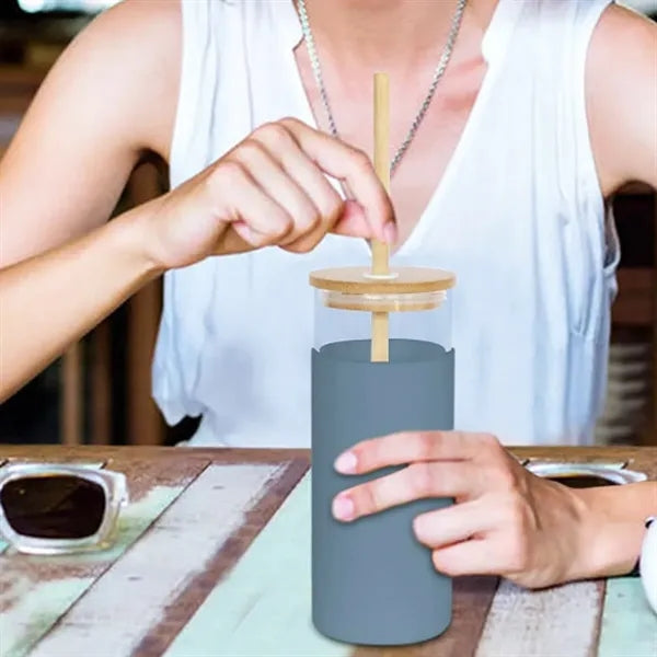 17oz. Glass Water Bottle with Bamboo Lid and Silicone Sleeve