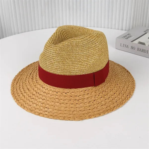 Durable Panama Straw Hat with Customized Colorful Ribbon