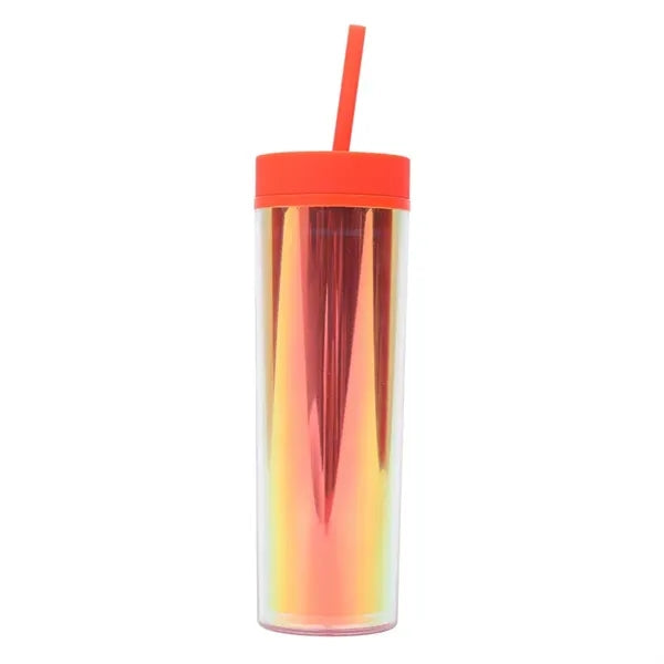 16oz Rainbow Iridescent Double Wall Acrylic Skinny Tumbler