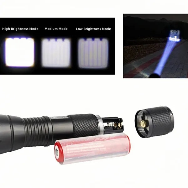 Zoomable Aluminum LED Flashlight With Rechargeable Battery