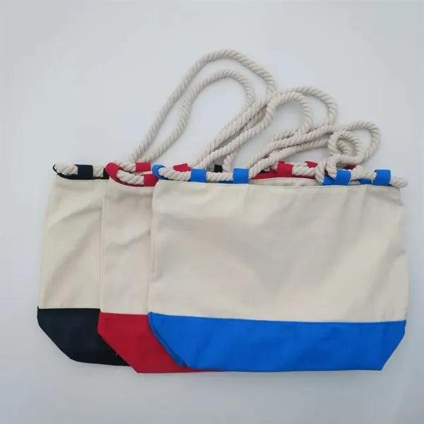 Nautical Zippered Closure Canvas Beach Tote Bag
