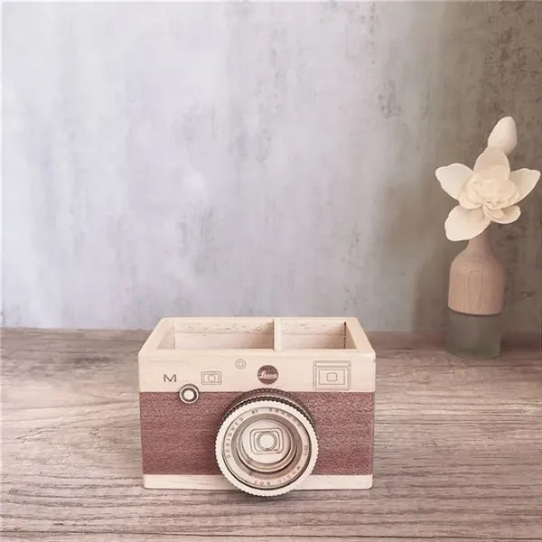 Vintage Wooden Camera Pencil Holder-Double/Single Slot