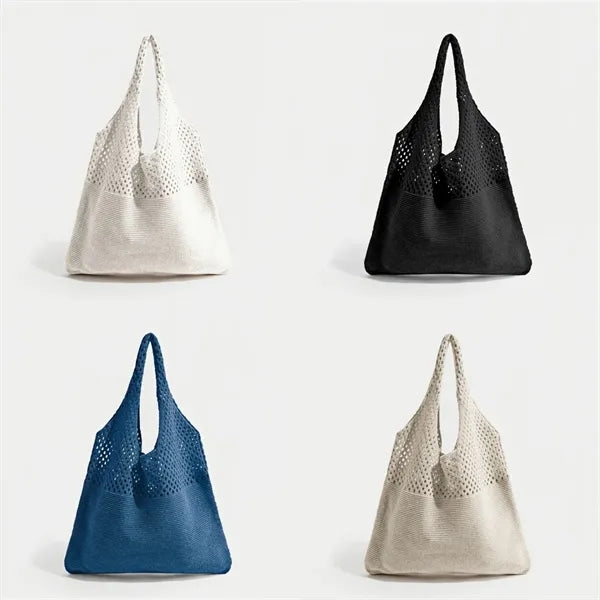Eco Friendly Knit Shoulder Tote With Vintage Mesh Design
