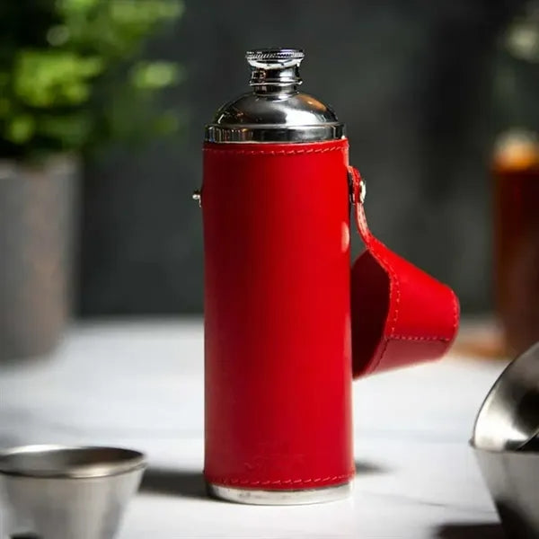 8oz. Stainless Steel Insulated Flask with Leather Sleeve