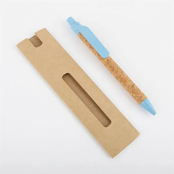 Recycled Cork Barrel Wheat Straw Grip Ballpoint Pen With Bag