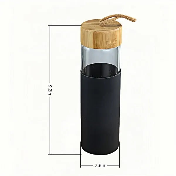 Glass Water Bottle With Bamboo Lid And Silicone Sleeve