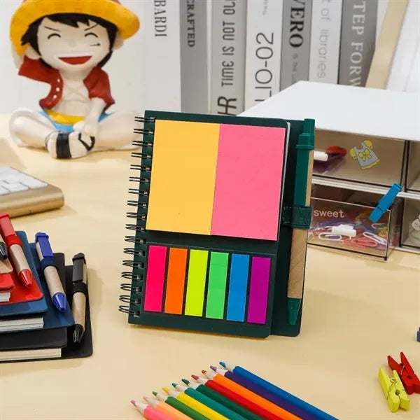 Spiral Lined Notepad Set w/ Pen and Sticky Notes, 70 Sheets