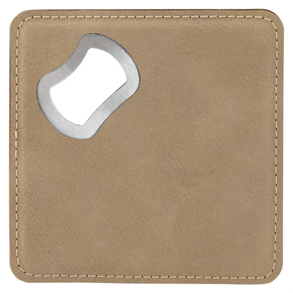4"x4" Square Light Brown Coaster w/ Bottle Opener
