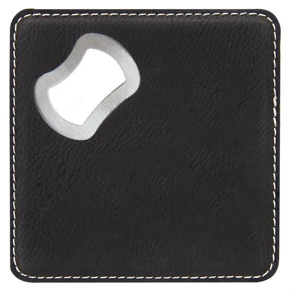 4"x4" Square Black/Silver Coaster w/ Bottle Opener