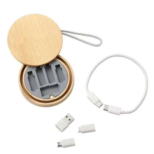 6 In1 USB Adapter Cable Kit Set With Round Wooden Box
