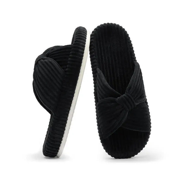 Memory Foam Bedroom Corduroy Bow Crossbands Slide Slippers