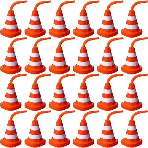 10 oz Traffic Construction Cone Drink Bottle with Straw