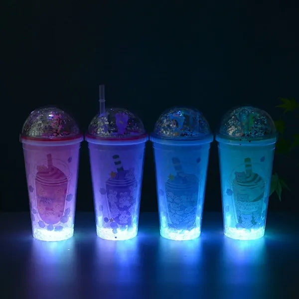 15oz LED Light Up Double Layer Plastic Straw Cup