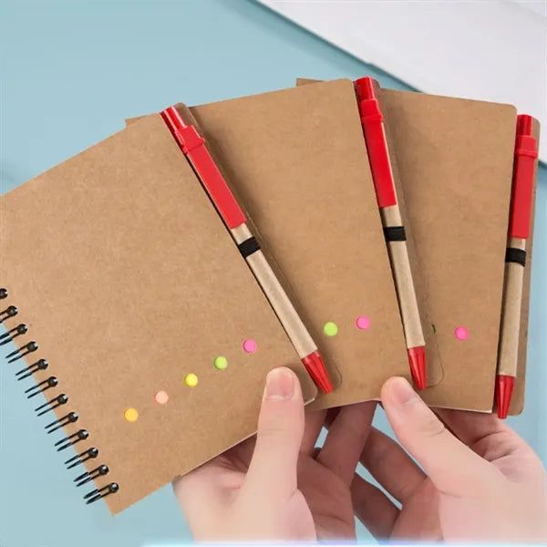 Spiral Bound Kraft Notebook with Pen and Stickers for Daily