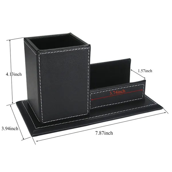 PU Leather Pencil Holder With Business Cards Stand