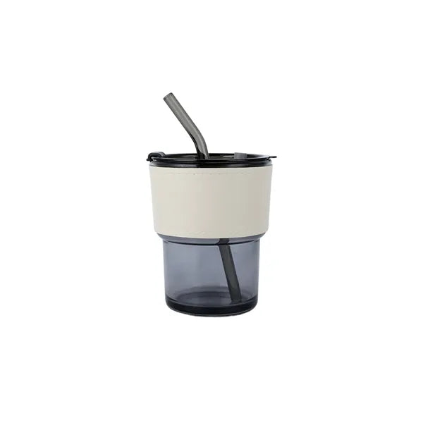2-in-1 Glass Tumbler Set with Lid, Straws & Leather Sleeve